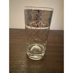 VTG 3 Culver Sorrento Hi-ball Tumblers Silver Lattice Blue Accent Signed Damage