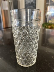 Set Of (4) Vintage Clear Quilted Diamond Point Glass Tumblers 6”