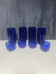 Vtg Cobalt 4 Hazel Atlas Roly Poly 2.5” & 4 Libbey Metropolitan Round Bottom 6”￼