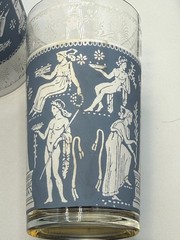Set 4 Greek Revival Highball Glasses Tumblers Blue White Silver Figural Motif