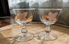 Set of 2 Vtg MCM Libbey «Gold Leaves» 4 1/4″ Champagne Tall Sherbet Glasses