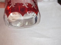 Bohemian Ruby Glass Beaker~Deer & Stag~ Concave Base, Thick Crystal, c.1880