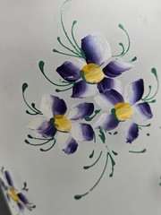 Frosted Glass Hand Painted Juice Pitcher And Glasses Purple Flowers Vintage