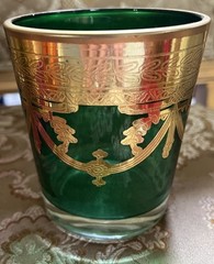 Multi Colored W/ Gilded Gold Whiskey Glasses Set Of 4: Red, Orange, Pink, Green