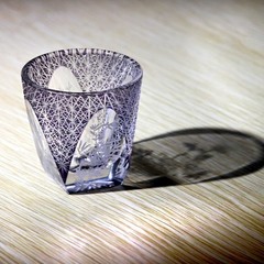Lasering Chinese Style Hand Cut To Clear Purple 1oz Sake/Shot Glass Gift Box