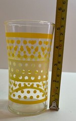 Yellow White Polka Dot Glass Tumblers Vintage MCM Set of 8 w/ Hourglass Shape