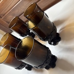 6 Vintage Tiffin Franciscan Madeira Heavy Smoke Brown Amber Footed Goblets 5.5″