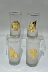 Vintage Culver ENCOUNTERS Frosted Sea Shell Gold Highball Glasses Set of 4