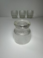 Vintage Krosno Poland Bark Textured Ice Glass Footed Tumblers Set of 4 MCM