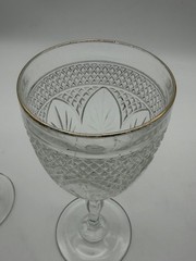 Antique Gold Rim Goblets Hobstar Pattern By Libbey Set Of 3 NEW Clear