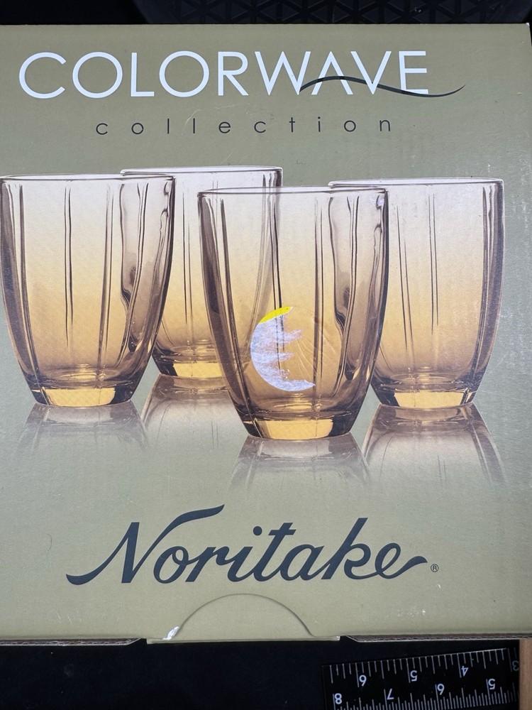 Noritake Glass ColorWave Four (4) Amber 12 Oz Tumblers Glasses New in Box