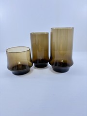 SET OF 21 LIBBEY CHOCOLATE BROWN BELAIRE BEVERAGE GLASS TUMBLER VINTAGE MCM