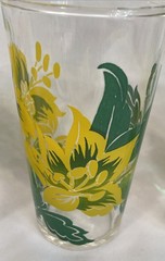 3 MCM Federal Glass 8 oz Swanky Swig Tumblers Yellow Flowers with Green Leaves