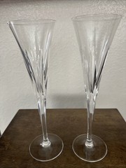 Heavy Crystal Champagne Flutes Vertical Lines 11.5” Set Of 2 Unknown Maker