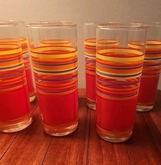 Libbey Mambo Fiesta Striped Orange Yellow Blue 9-Tumblers Near Mint HTF 70’s EUC