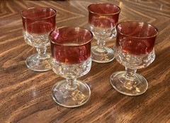 Vintage 4-Kings Crown Ruby Red Thumb Print Red Trim Pedestal Goblets