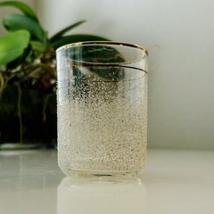 Vintage MCM Rocks Glass 22k Gold Striped Sugar Texture