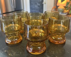 Set of 6 Anchor Hocking Amber Georgian Honeycomb 4” Tumblers MCM Juice Cocktail