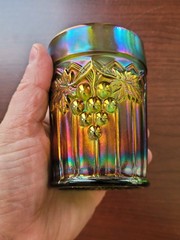 Pretty Bright Green Northwood Carnival Glass Grape & Gothic Arches Tumbler