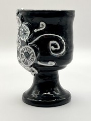 SIGNED Handcrafted Art Pottery Textured Abstract Swirl Glazed Goblet Tumbler