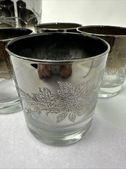 Vintage MCM Queen’s Lustreware 4 Lowball Glasses & Ice Bucket Silver Fade