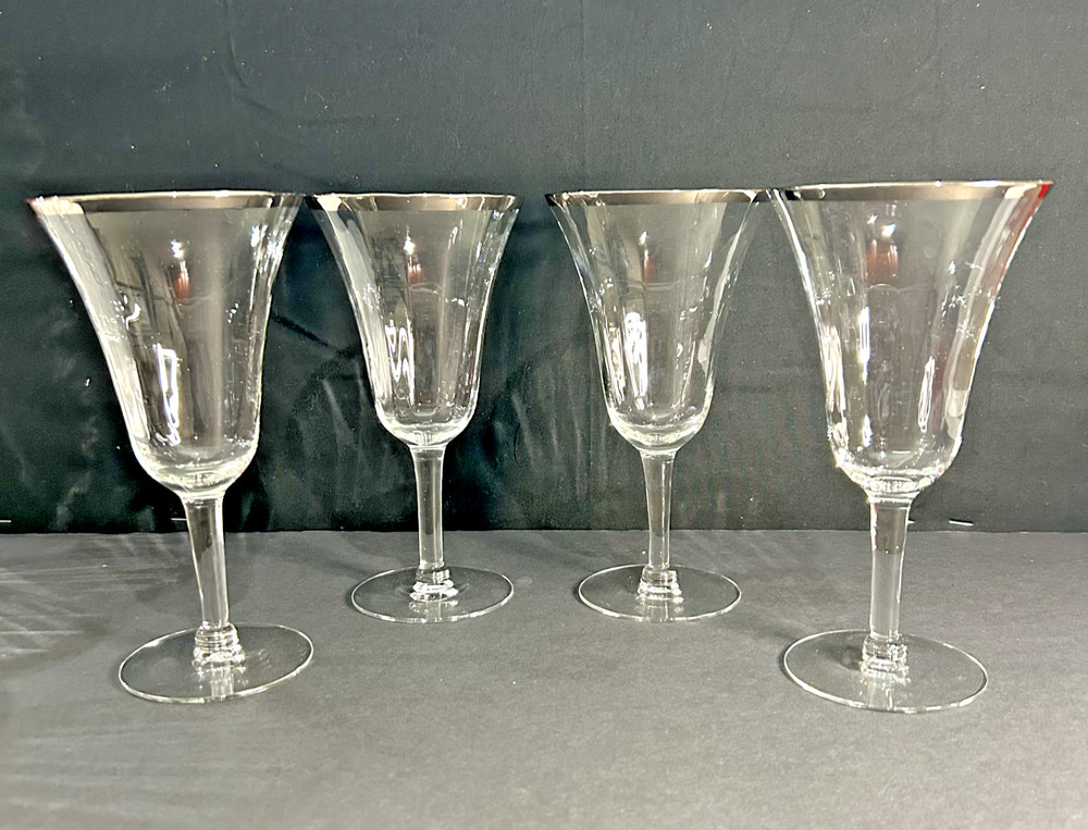 Vintage Hand Blown Crystal Platinum Rim Stemware Choose Style Set of 4 EUC