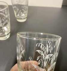 Set Of 5 Vintage Libbey White Gold BLUEBELL Floral Gold Rim Tumbler Glasses 8 oz