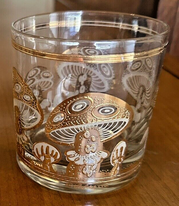 Culver Ltd 22k Gold Mushroom Lowball Cocktail Glass Vtg Mid Century MCM Signed
