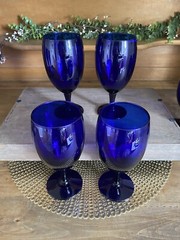 Set of 4 Pier 1 P1C13 Cobalt Blue Iced Tea Glasses/Goblets 7″ ~NICE~