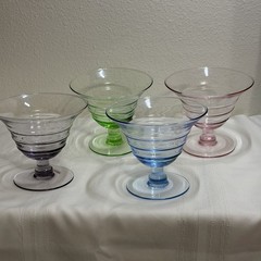 Vintage Princess House Colored Glass Ice Cream Sundae Pedestal Dessert Bowl Set