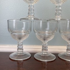7 Anchor Hocking Manhattan Art Deco Cordial Sherry Wine Glasses Vintage Ribbed