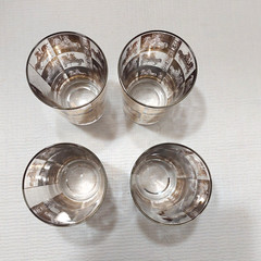 Culver 22K Gold High Ball Barware Glasses (Set 4) Knights Horse Signed MCM Vtg