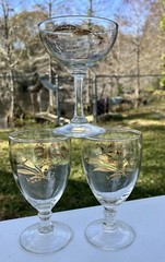 3 Gold Wheat Pattern Stemware Glasses Wine Cocktail Champagne Vintage