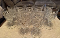 Fostoria American Cubist 7″ Water Goblets Hexagon Foot SET 12 Excellent Shape!