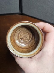 Set Of 4 Vintage Deneen Pottery Goblets Brown/White Glazed With Black Trim