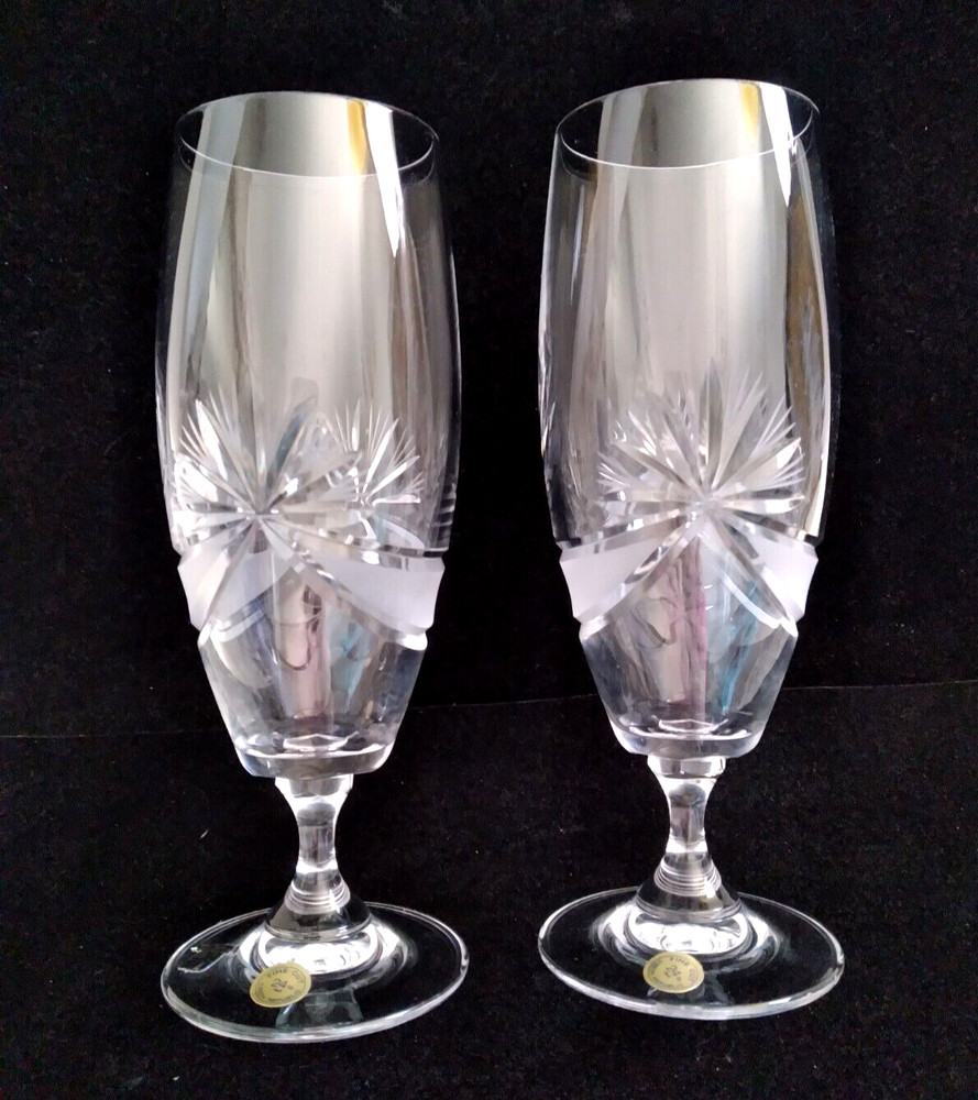 Set of 2 Sklo Bohemia Crystal Fine Cut for Iced Tea or Beer Glasses 7-1/4″H