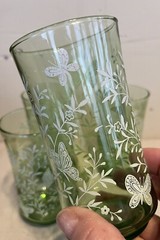 VTG MCM Very HTF Libby Libbey Glasses Grass Green w/White Butterflies Set of 4