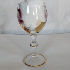 4 Vtg Bohemian Crystal Wine Cordial Glasses Hand Painted Pink & 22K Gold Trim