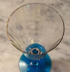 6 Rare Fostoria Mother of Pearl Ribbed Azure Blue Base 766 Stem Glasses -UV Glow