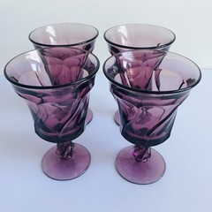 Fostoria Glass Co. JAMESTOWN PURPLE Set 4 Footed Water Goblets~5 7/8″ tall-1960