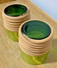 RARE Vintage Set of 2 Avacado Green Drinking Juice Glasses UNIQUE