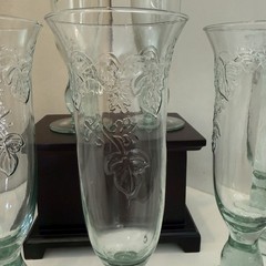 Vintage Green Glass Embossed Leaf & Vine Champagne Flute 8.5” Stemware
