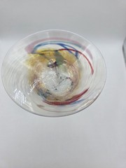 Signed Studio Art Glass Martini Glass Hand Blown Multicolor Swirl Thick Stem