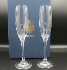 Set of 2 Faberge Atelier Crystal Collection 10″ Champagne Flutes w/ Box