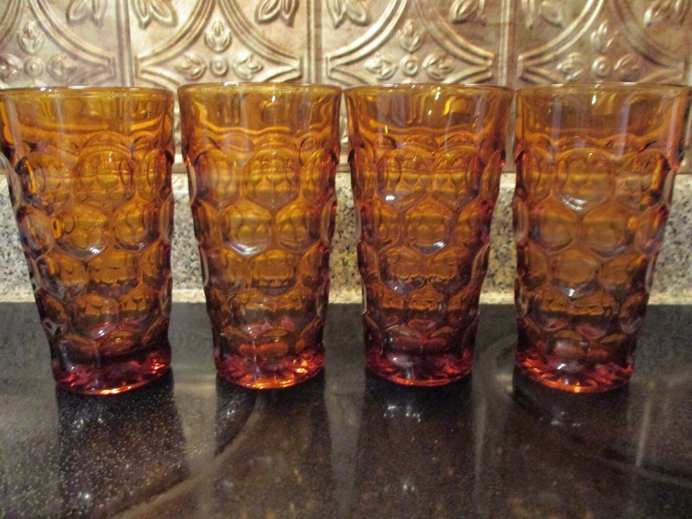 Vtg. MidCentury Heisey Imperial Provincial Amber Honeycomb Water/Tea/Glasses
