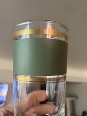 HiBall GlassMCM Set Of 4 TST Heritage Celadon Olive Green Gold Stripes Barware