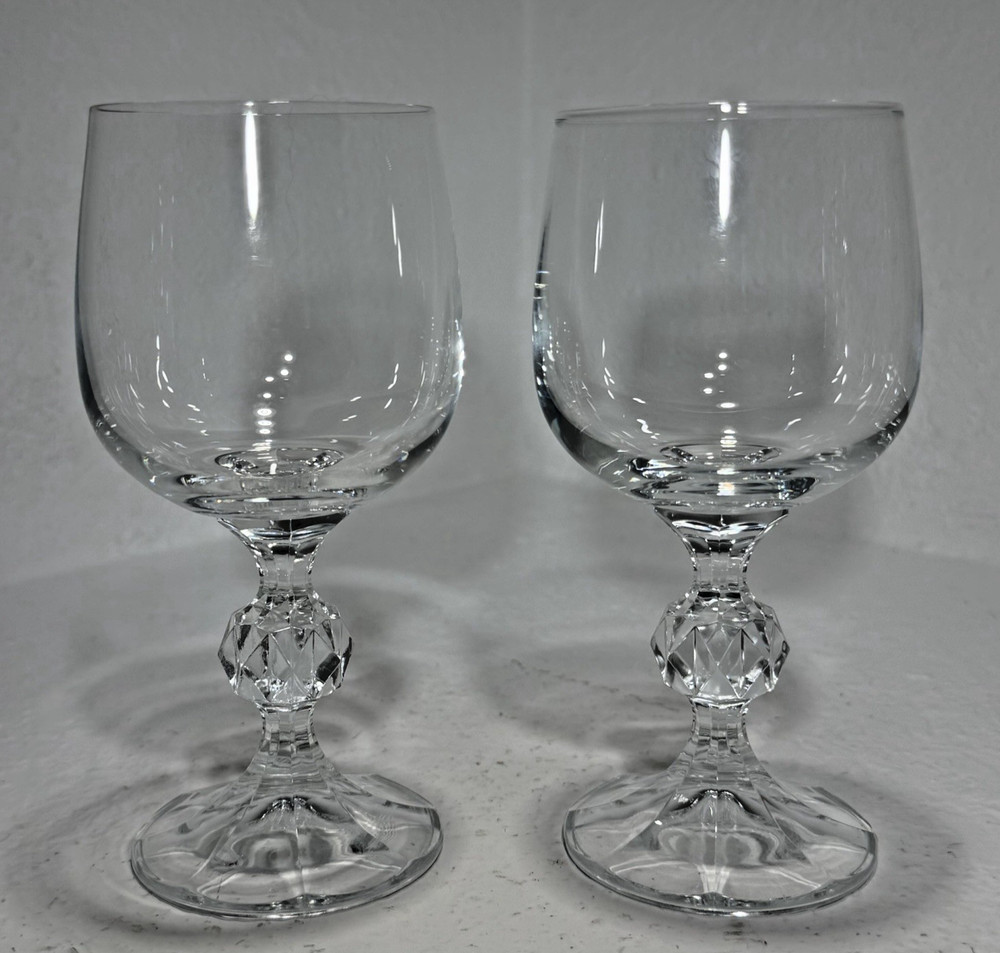 Bohemia Crystal Wine Glasses Claudia 5 3/4″ 6oz Diamond Cut Ball Stem Set of 2