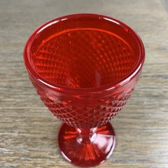 Vintage Ivima Ruby Red 6.5″ Stem Glass Diamond Point Water Wine Goblet