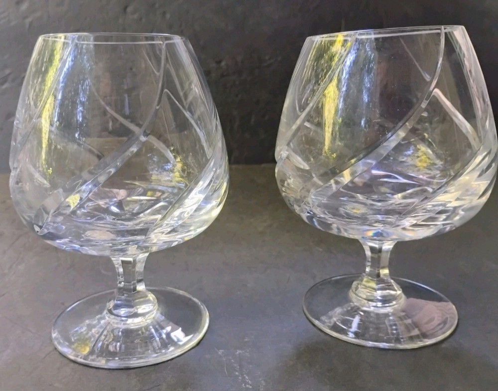 x2 Mikasa «Olympus» Brandy Sniffer Crystal Swirl Cut Glasses. 👌 Condition