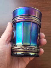 WOW ELECTRIC Blue Northwood Carnival Glass Peach Pattern Tumbler